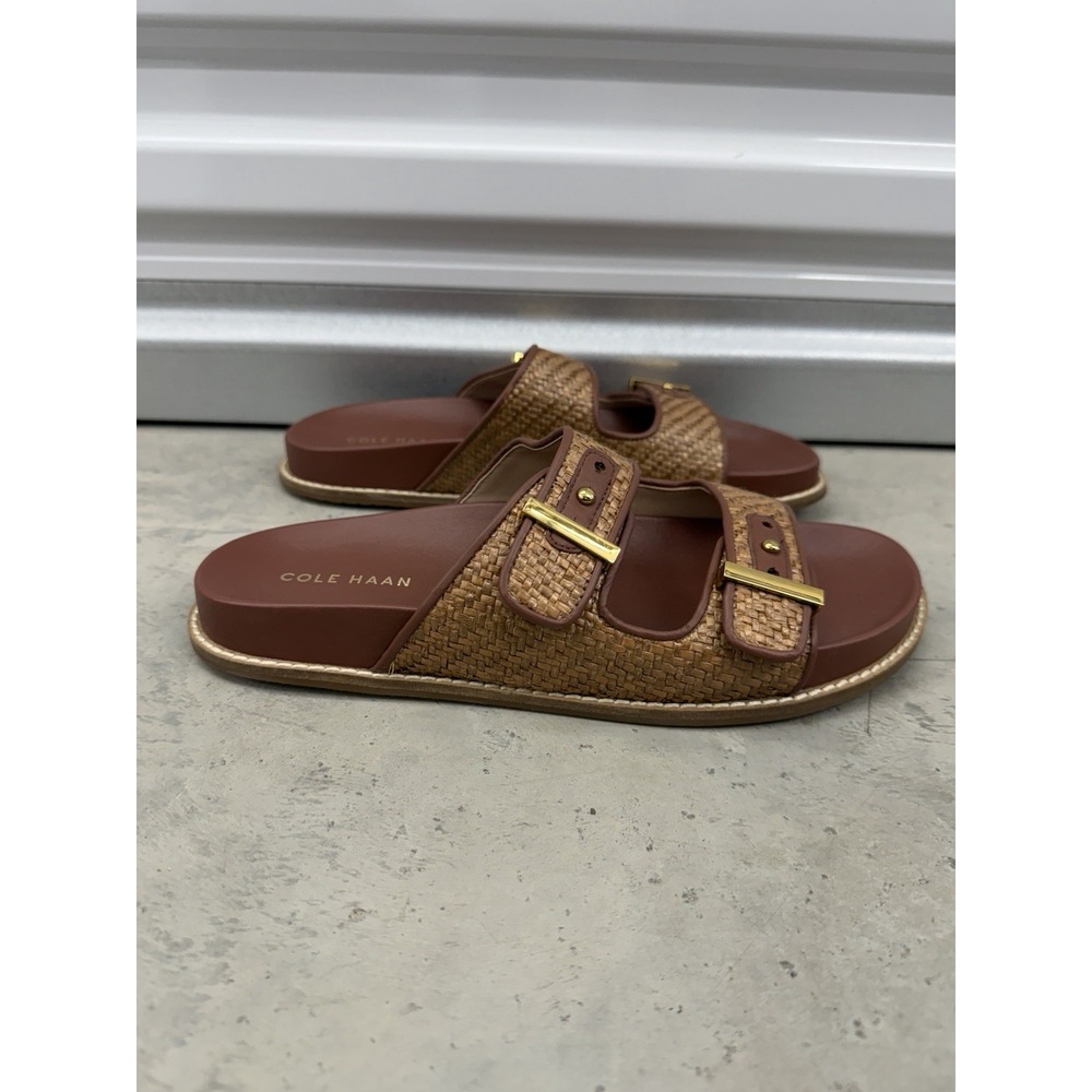 Cole Haan Marisol Women's 7.5B Brown Woven Leather Double Buckle Slide Sandals